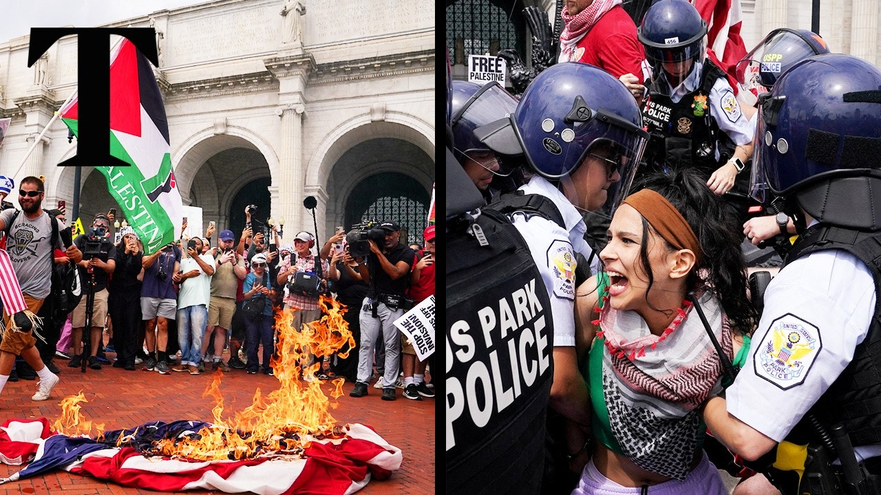 American flag set on fire in Capitol Hill protest cover