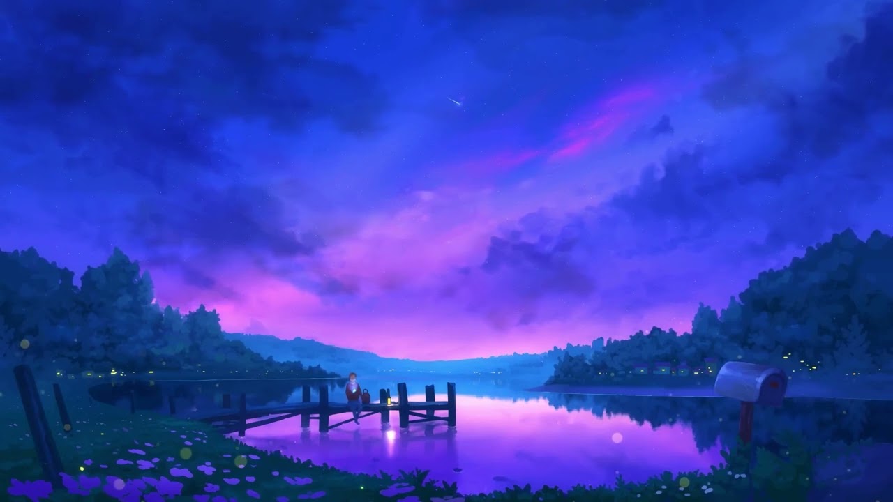 4K Anime Purple Evening Sky - Relaxing Live Wallpaper - 1 Hour Screensaver - Infinite Loop ! cover